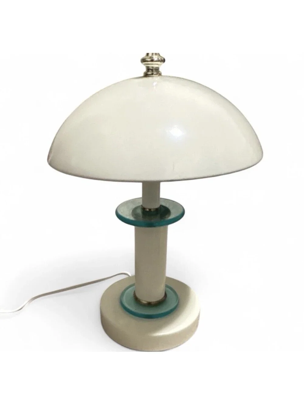 Vtg Touch Lamp Retro Futurism MCM white blue silver 3 way Mushroom UFO